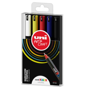 Astuccio 5 marcatore Uni Posca Pen PC1M p. extra fine 0.7mm col.ass. metal UNI