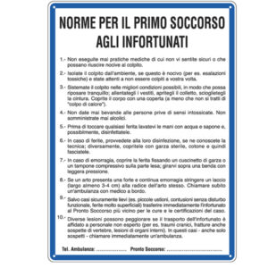 CARTELLO ALLUMINIO 33,3x47cm 'NORME DI PRIMO SOCCORSO AGLI INFORTUNATI'