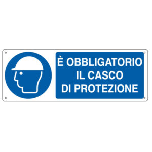 CARTELLO ALLUMINIO 35x12,5cm 'E' obligatorio il casco di protezione"