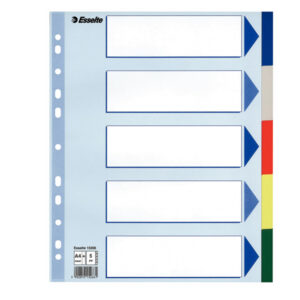 separatore neutro in ppl 5 tasti colorati f.to a4 maxi 24,5x29,7cm esselte