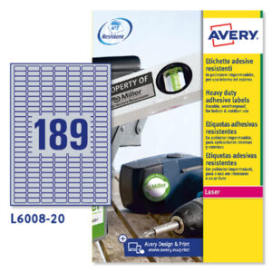 poliestere adesivo l6008 argento 20fg a4 25,4x10mm (189et/fg) laser av