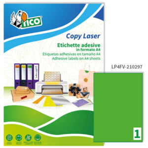 etichetta adesiva lp4f verde fluo 70fg a4 210x297mm (1et/fg) tico