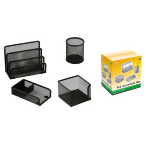 set scrivania 4 accessori in rete metallica nero 1424 lebez