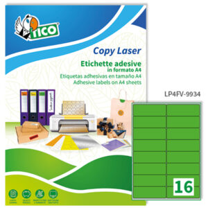 etichetta adesiva lp4f verde fluo 70fg a4 99,1x34mm (16et/fg) tico