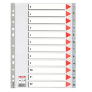 separatore in ppl grigio numerico 1-12 a4 22,5x29,7cm esselte