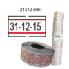 pack 10 rotoli 1000 etich. 21x12mm bianco remov. con righe rosse printex