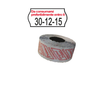 pack 10 rotoli 1000 etich. 26x12mm onda 'da consumarsi...' bianco perm. pr