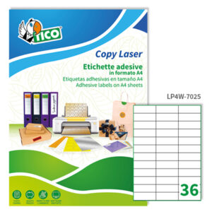 etichetta adesiva lp4w bianca 100fg a4 70x25mm (36et/fg) laser tico