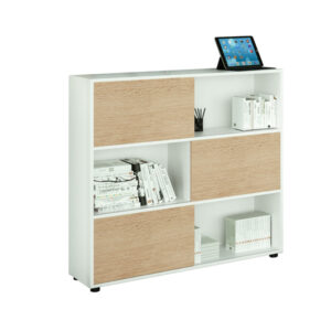 libreria bassa a 3 ripiani ante scorr. 120x35cm h116cm bianco/rovere - tetris