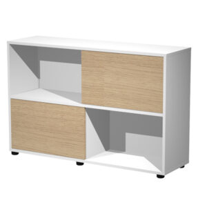 libreria bassa a 2 ripiani ante scorr. 120x35cm h79cm bianco/rovere - tetris