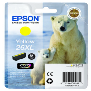 cartuccia giallo epson claria premium, serie 26xl/orso polare, in blister