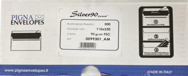 500 buste silver90 sicura strip fsc bianca inter. s/finestra110x230mm 90gr