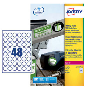 poliestere adesivo l4716 bianco 20fg a4 d 30mm (48et/fg) laser avery