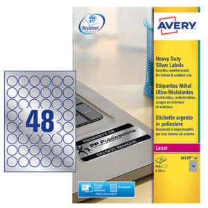 poliestere adesivo l6129 argento 20fg a4 d 30mm(48et/fg) laser avery