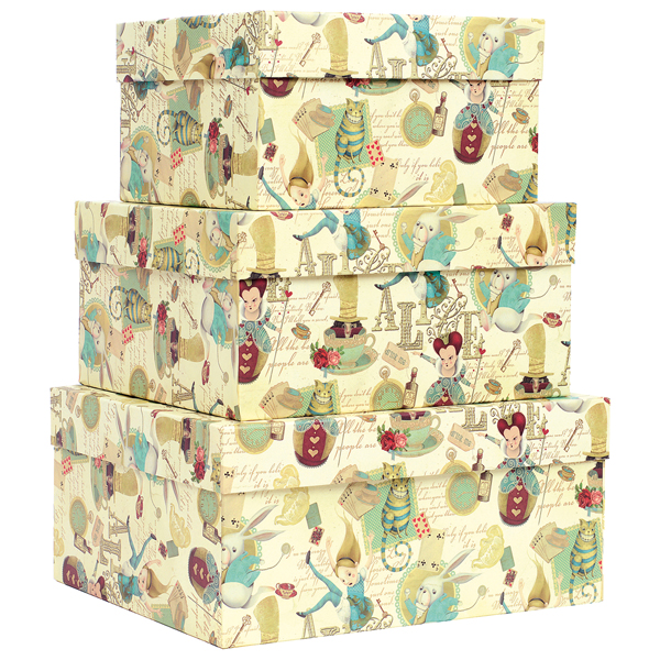 set 3 scatole regalo medi fantasia alice dimensioni assortite kartos