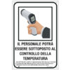 cartello alluminio 20x30cm 'controllo temperatura del personale'