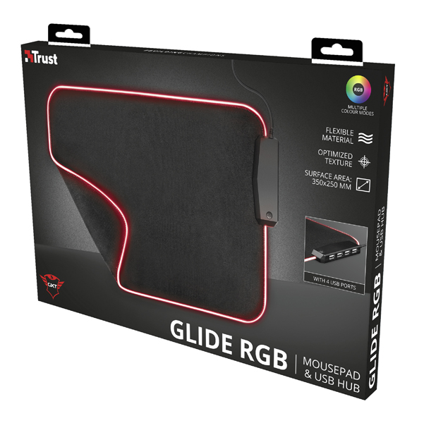 tappetino mouse con illuminazione rgb e 4 porte usb gxt 765 glide-flex trust