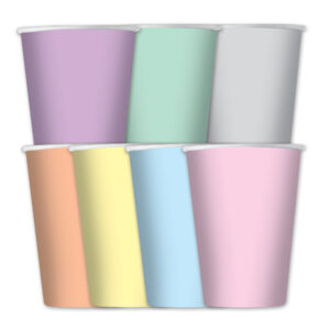 8 bicchieri in carta cc.200 colori assortiti soft rainbow pastello big party