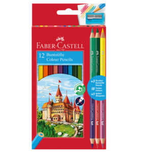 astuccio 12 matite colorati eco il castello+3 bicolor faber castell