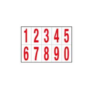 foglio con 10 numeri autoadesivi da 0 a 9 rosso/bianco 56x99mm