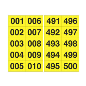 kit numeri adesivi da 001 a 500 nero/giallo 45 x 24mm