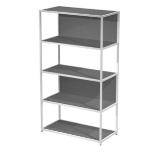 libreria 5 ripiani 90x44h161cm con struttura metal bianco - antracite modular