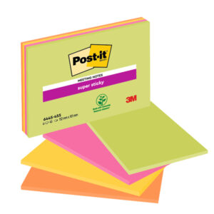 blocco 45foglietti post-it super sticky 101x152mm meeting note neon 6445-ssp