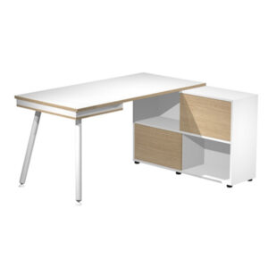 workstation midi 130x120xh81,5cm gambe in metallo bianco/rovere