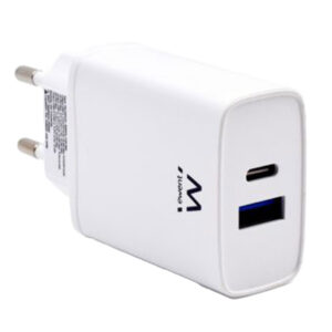 caricatore rapido a 2 porte usb-c e usb-a da 20 w ew1321 ewent