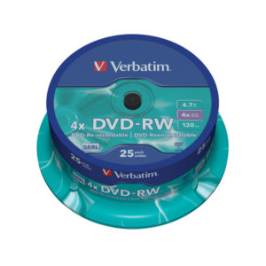 confezione da 25 dvd-rw spindle 4x 4.7gb superf.matt silver serigrafata