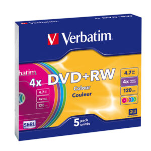 scatola 5 dvd+rw slim 4x 4.7gb 120min. colore