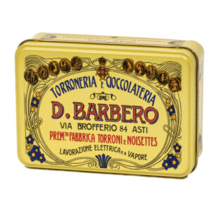 scrigno regalo giallo in metallo con praline miste 150gr barbero