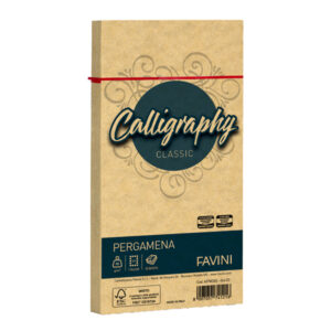 25 buste calligraphy pergamena 110x220mm 90gr oro favini