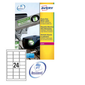 poliestere adesivo l4773 bianco 20fg a4 63,5x33,9mm (24et/fg laser avery