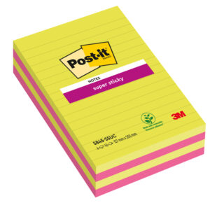 blocco 45foglietti post-it super sticky 127x203mm righe ultracolor 5845-4ssuc