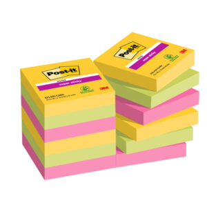 cf. 12pz blocco 90fg. post-it super sticky 47,6x47,6mm 622-12ss-carn carnival