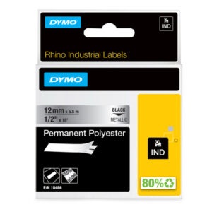 nastro poliestere permanente 12mm x 5.5mt nero su metallo 18486 rhino