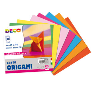 confezione 20 fogli carta per origami 14x14cm colori assortiti deco