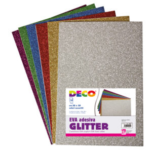 busta 10 fogli 20x30cm gomma crepp glitter adesiva colori assortiti deco