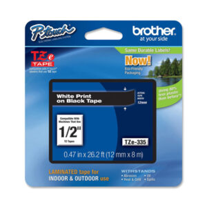 nastro brother tze-335 12mmx8mt bianco/nero