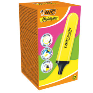 astuccio 12 evidenziatori flat giallo bic