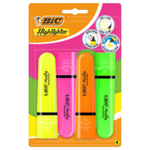 astuccio 4 evidenziatori flat colori assortiti fluo bic