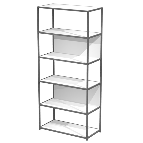 libreria 6 ripiani 90x44h200cm con struttura metal antrac.- bianco modular