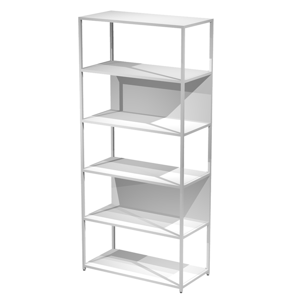 libreria 6 ripiani 90x44h200cm con struttura metal bianco - bianco modular