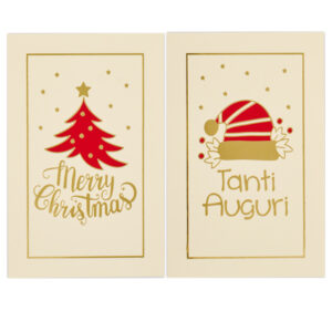 biglietto natale doppio 9x14cm cartoncino bianco fantasie assortite sadoch