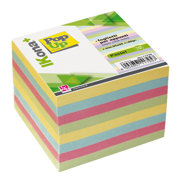 cubo foglietti carta colori pastello 740fg 9,5x9,5cm ikona+