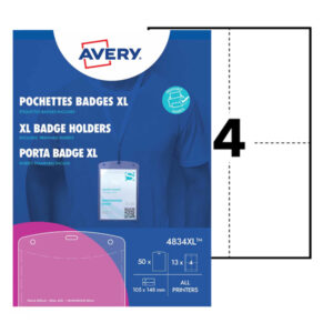 conf. 50 porta badge a6 in plastica 105x148mm, laser/inkjet avery