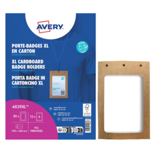conf. 50 porta badge a6 in cartoncino plastificato,105x148mm, laser/inkjet avery