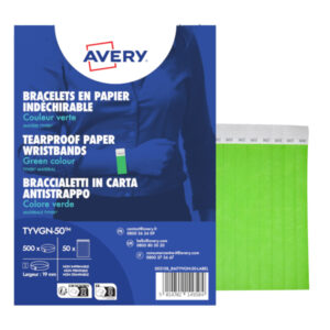 conf. 500 braccialetti identificativi in tyvek verde fluo 256x19mm (10et/fg