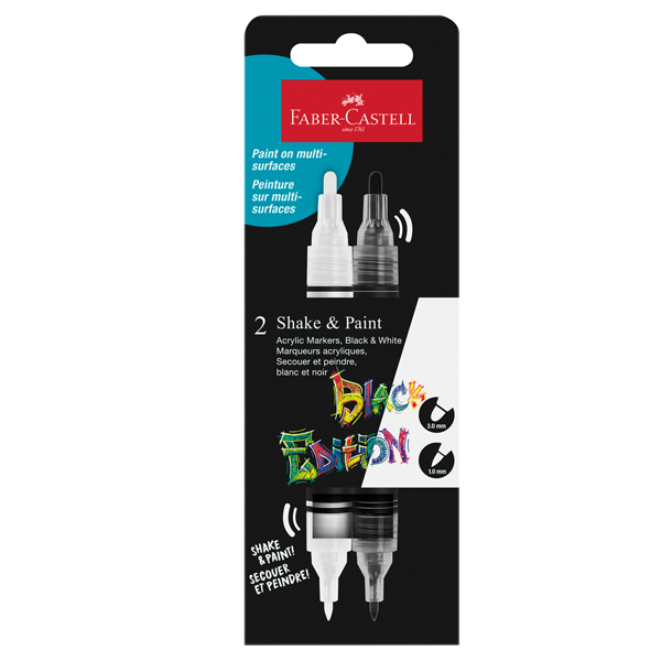 astuccio 2 marcatori shakepaint black edition nero e bianco faber-castell